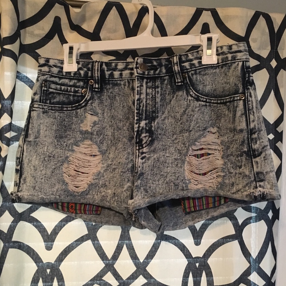 High waisted distressed jean shorts